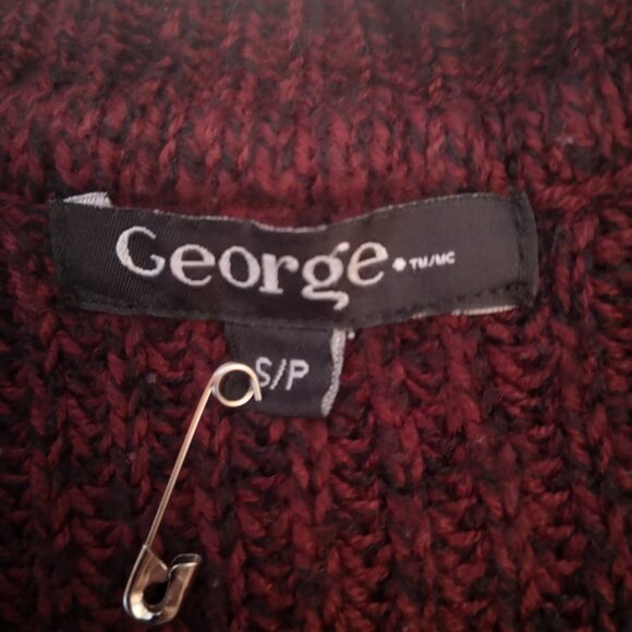 George Ladies Size Small Rounded Hem Burgundy with Black V-neck Sweater - Picture 3 of 10